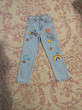 Light Blue Kids Denim Jeans with Colorful Patch Designs